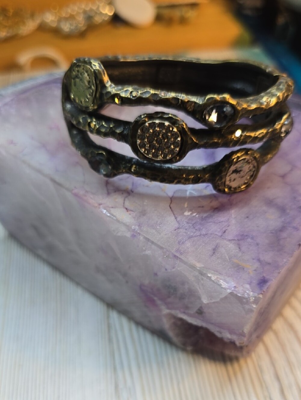Tat2 Designs Capri 3 Row Coin & Crystal Pave Bangle